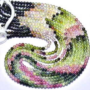 Superb Watermelon Tourmaline Round Beads - 13 Inches - Natural Beautiful Multi Tourmaline Smooth Ball Beads Strand - Size Is 2.5 Mm #1463