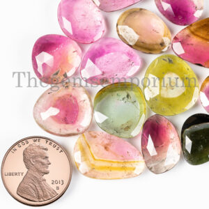 AAA+ Quality Watermelon Tourmaline Rose Cut Loose Stones, Natural Loose Bio Tourmaline Polki,Multi Color Tourmaline Loose for Jewelry Making