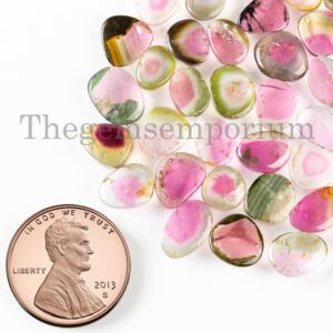 AAA Watermelon Tourmaline Slices, Polished Loose Gemstone, 5x7-7x10mm