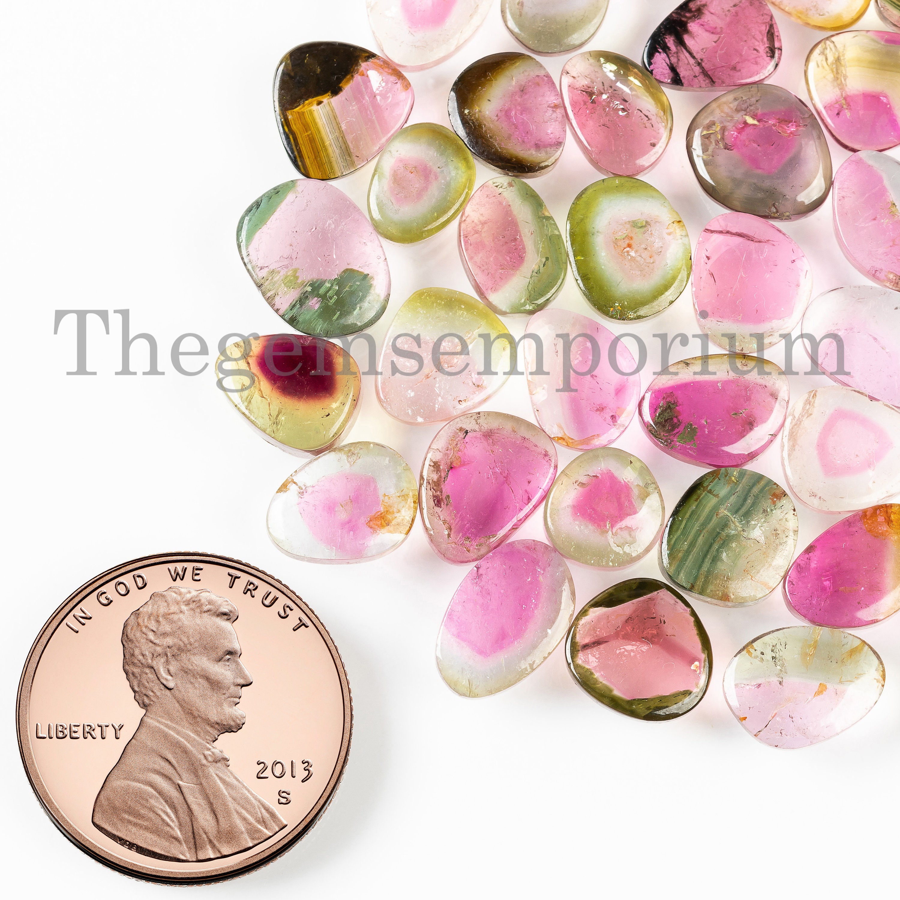 Aaa Watermelon Tourmaline Slices, Polished Loose Gemstone, 5x7-7x10mm