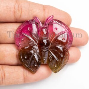 Tourmaline Natural Bio Watermelon Tourmaline Hand Carved Butterfly Size 40x40mm 1 Pair 50cts AAA+ Genuine & Natural Gemstone, Jewelry Making