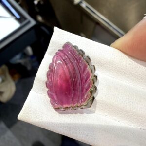 Natural Watermelon Tourmaline Leaf Carving, 12.57 Ct, 21x16.90x3.90 Mm, Carved Tourmaline For Making Jewelry