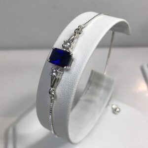 4ct Emerald Cut Sapphire Bracelet In Sterling Silver With White Sapphire Accents Bolo 4ct Emerald Cut Sapphire Bracelet In Sterling Silver With White Sapphire Accents Bolo