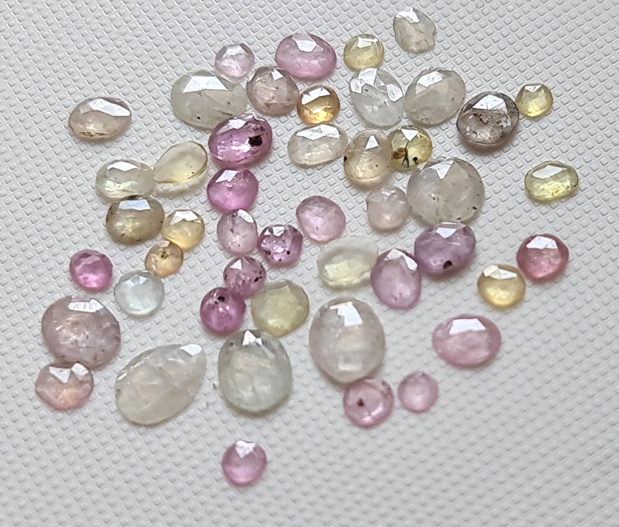 3-7mm Pink / Yellow / White Sapphire Rose Cut Cabochons Natural Multi Sapphire Flat Back Cabochon 10 Pcs Loose Sapphire For Jewelry - Pph21