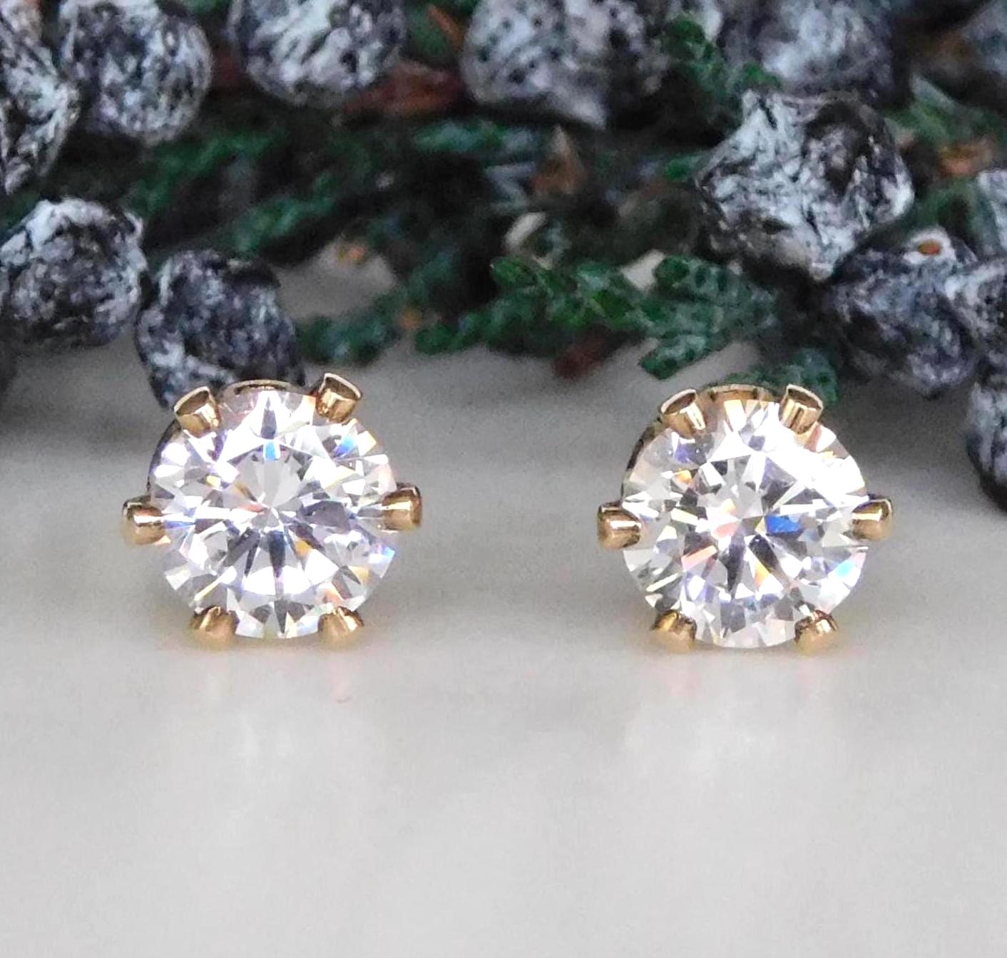 White Sapphire 3mm, 6mm Stud Earrings: Second Hole Studs, September Birthstone White Sapphire 3mm, 6mm Stud Earrings: Second Hole Studs, September Birthstone