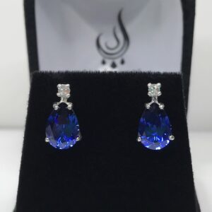 5ctw Pear Cut Sapphire Earrings Blue & White Sapphire Bridal Jewelry Gift Teardrop Sapphires