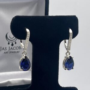 6ctw Blue & White Sapphire Earrings Teardrop Dangle September Birthstone Gift Jewel