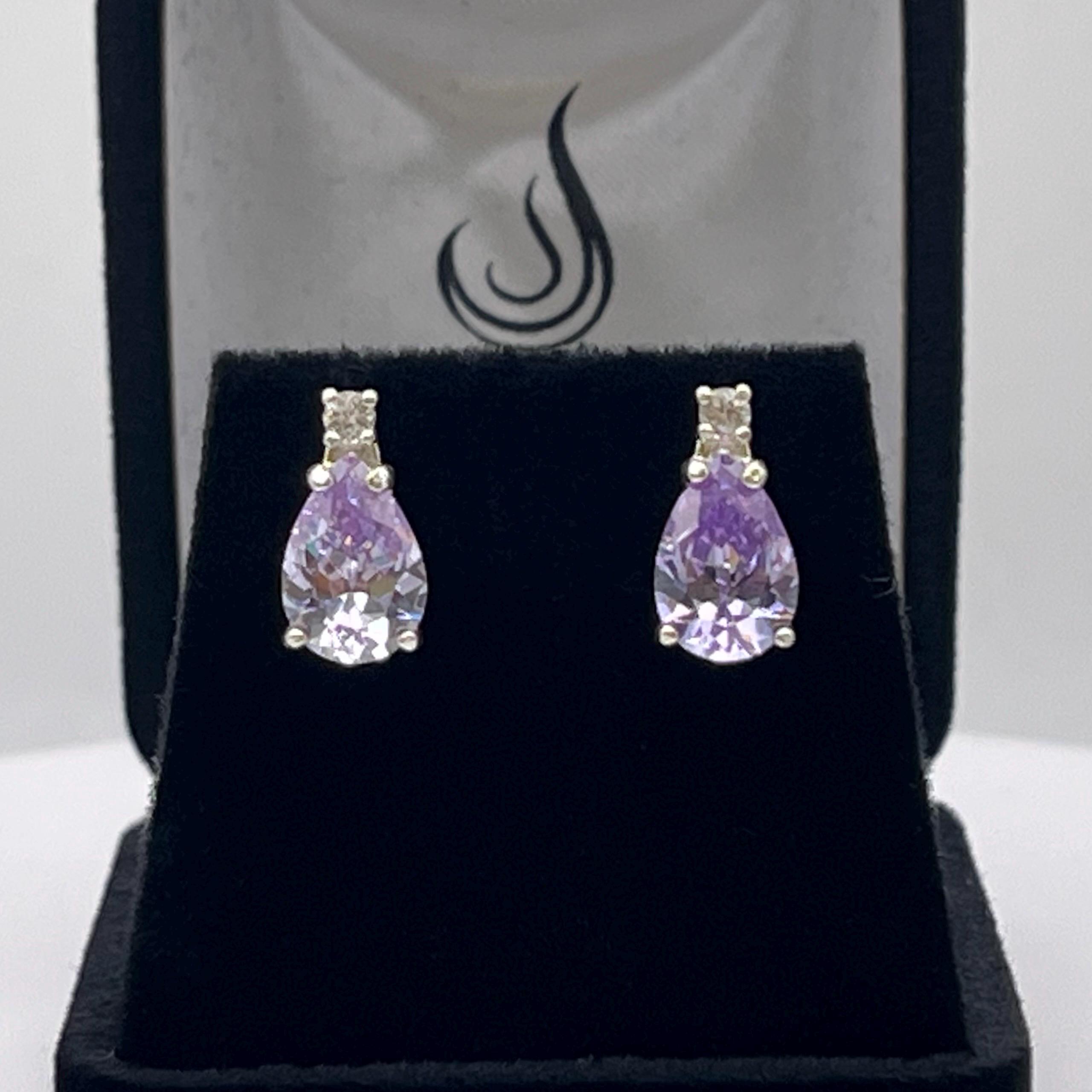 6ctw Pear Cut Lavender Cubic Zirconia And White Sapphire Earrings