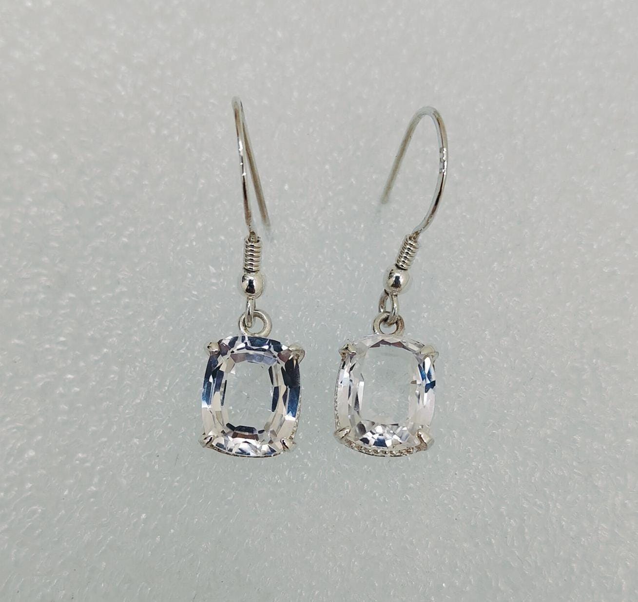 White Sapphire Earrings Cushion Cut White Sapphire Earrings 925 Sterling Silver Earrings, White Sapphire Wedding Earrings Lab Grown Sapphire White Sapphire Earrings Cushion Cut White Sapphire Earrings 925 Sterling Silver Earrings, White Sapphire Wedding Earrings Lab Grown Sapphire