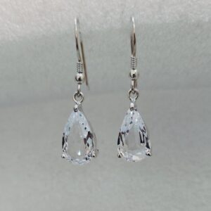 White Sapphire Earrings, Pear Cut White Sapphire Earrings, 925 Sterling Silver Earrings, White Sapphire Wedding Earrings Lab Grown Sapphire