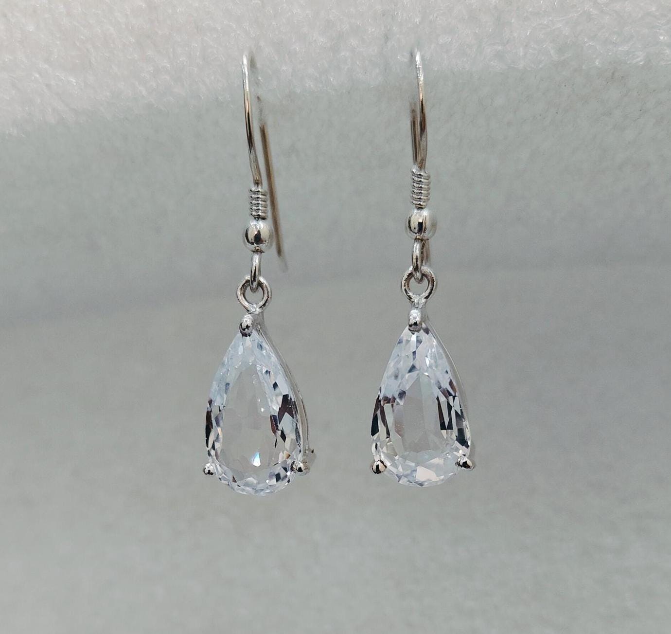 White Sapphire Earrings, Pear Cut White Sapphire Earrings, 925 Sterling Silver Earrings, White Sapphire Wedding Earrings Lab Grown Sapphire White Sapphire Earrings, Pear Cut White Sapphire Earrings, 925 Sterling Silver Earrings, White Sapphire Wedding Earrings Lab Grown Sapphire