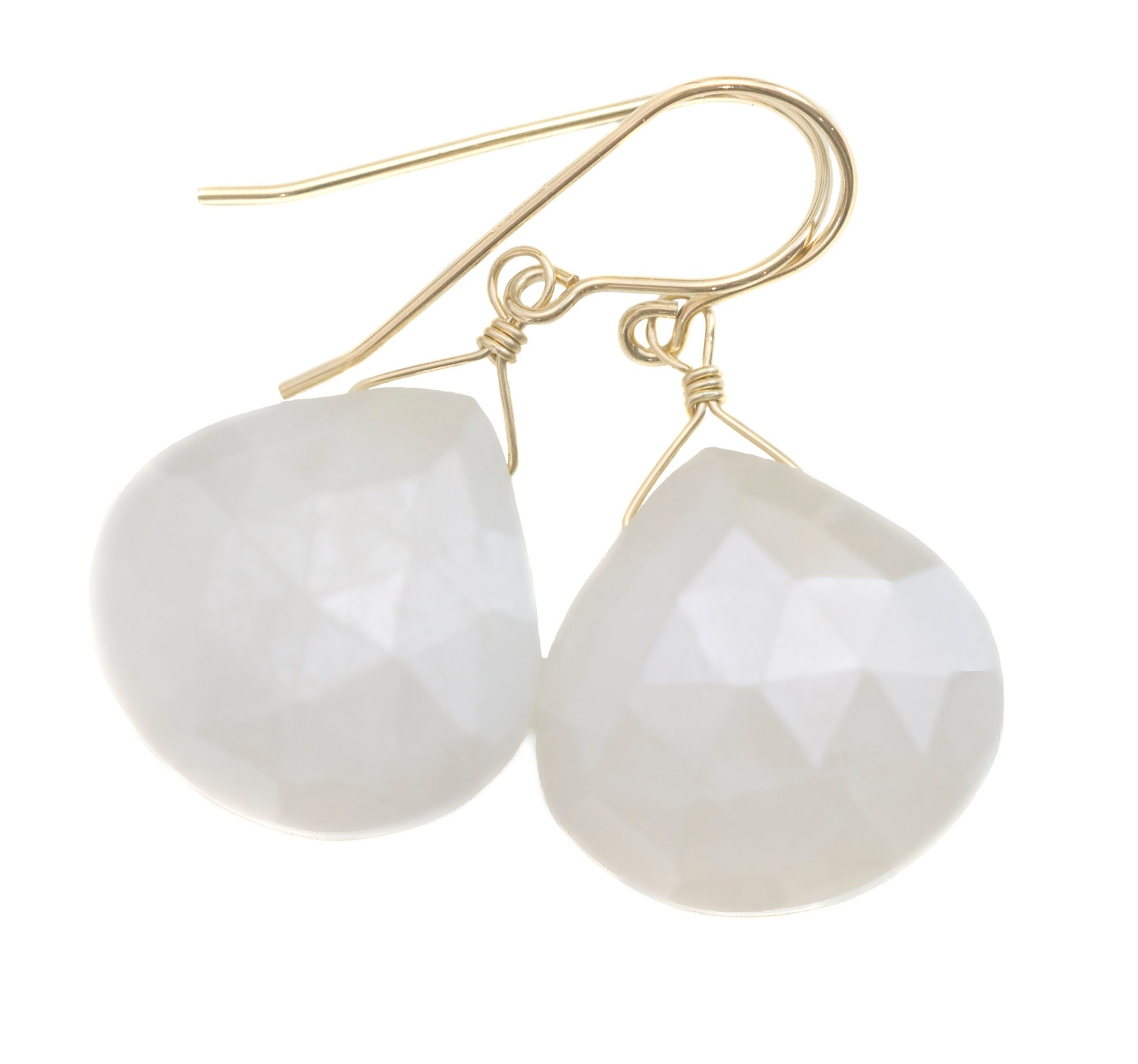 White Sapphire Earrings Teardrop 14k Solid Gold Or Filled Or Sterling Silver Heart Shaped Faceted Natural 1.4 Inch Large Drops