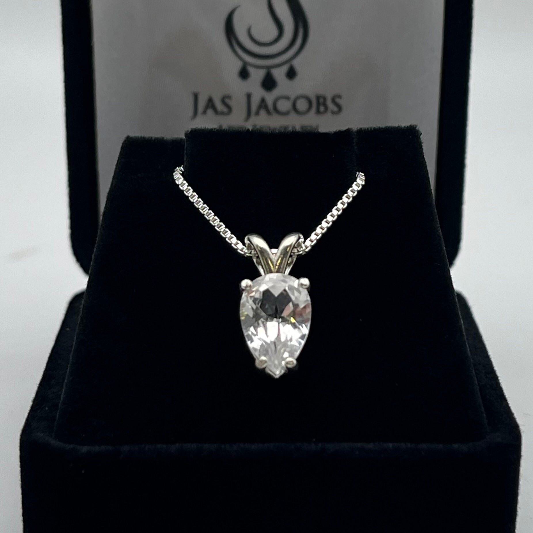 2.25ct Pear Cut White Sapphire Solitaire Necklace, Sterling Silver Or 14kt Gold