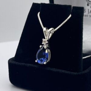 2.5ct Pear Cut Sapphire Necklace White Sapphire Accent Bridal Jewelry Gift 2.5ct Pear Cut Sapphire Necklace White Sapphire Accent Bridal Jewelry Gift