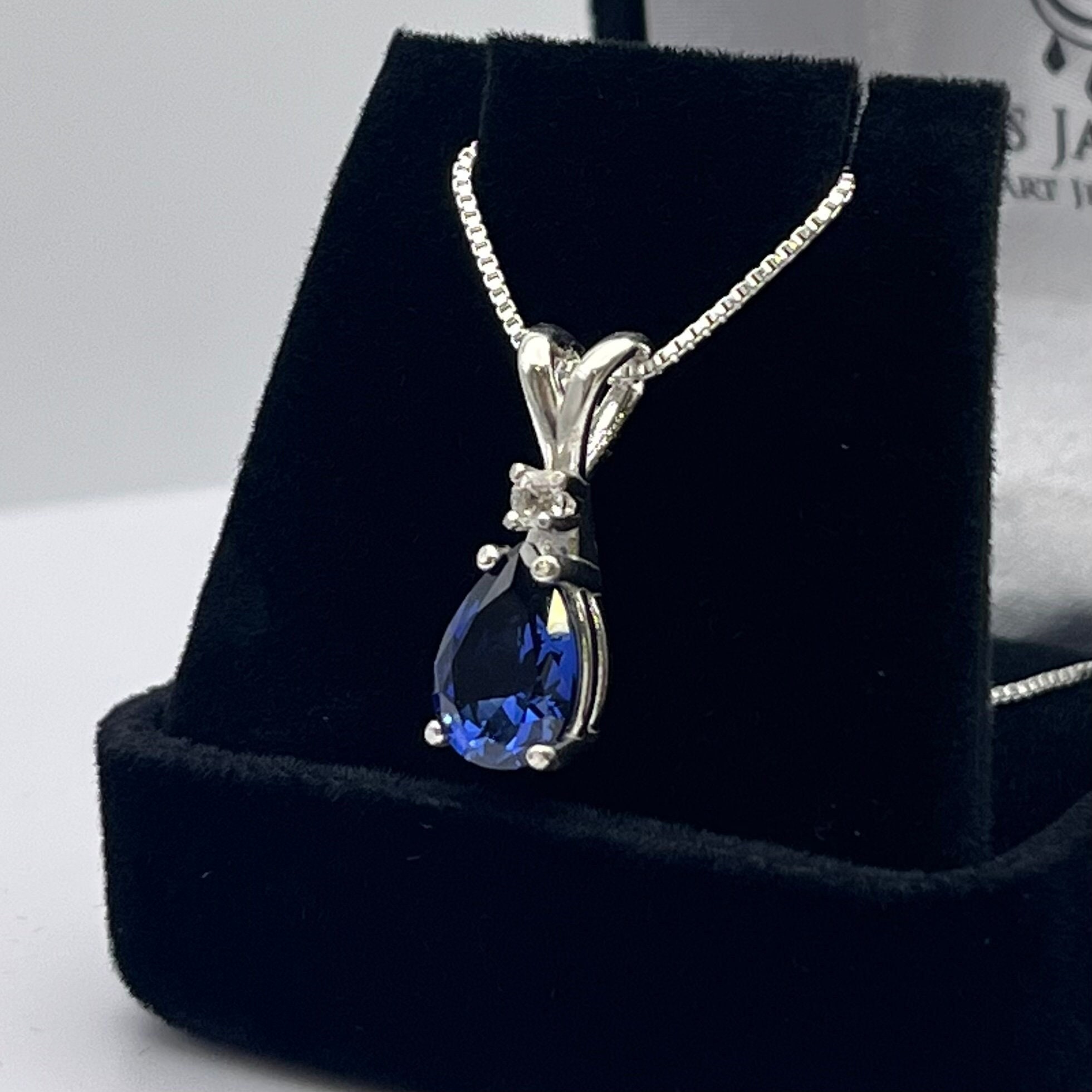 2.5ct Pear Cut Sapphire Necklace White Sapphire Accent Bridal Jewelry Gift 2.5ct Pear Cut Sapphire Necklace White Sapphire Accent Bridal Jewelry Gift