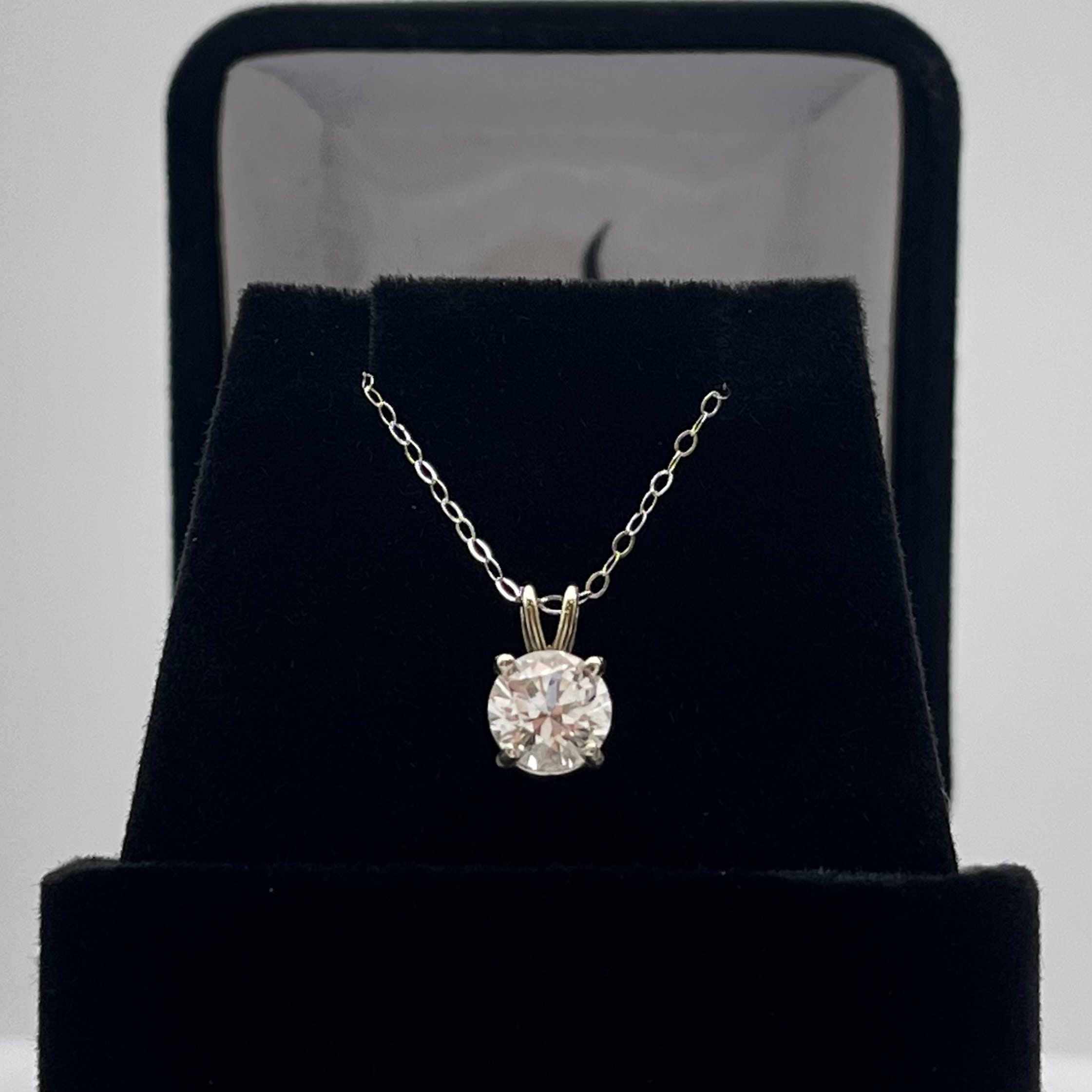 14k White Gold 1ct White Sapphire Solitaire Pendant Necklace