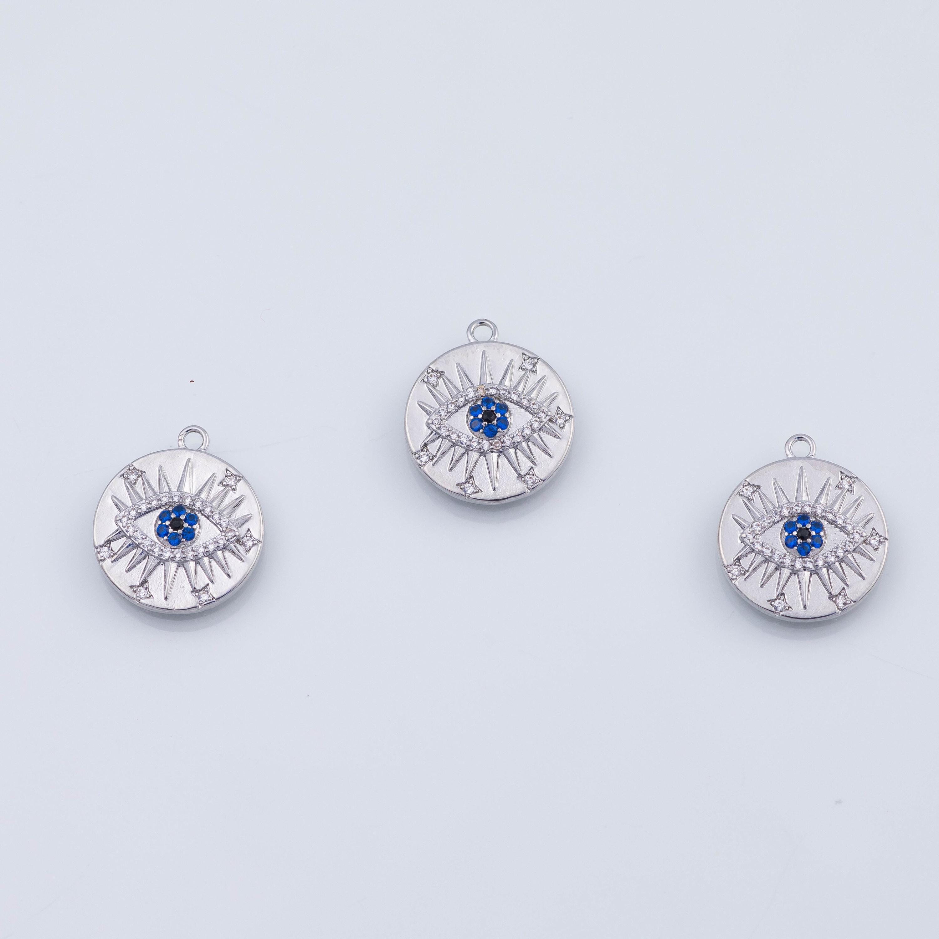 18k Gold Pvd Evil Eye Charm 16mm White  Sapphire Blue Eye  Pendant  Charms - Tarnish Resistant