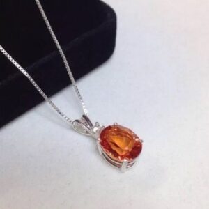 4.5ct Orange Fire Quartz Pendant Necklace, Sterling Silver, White Sapphire Accent