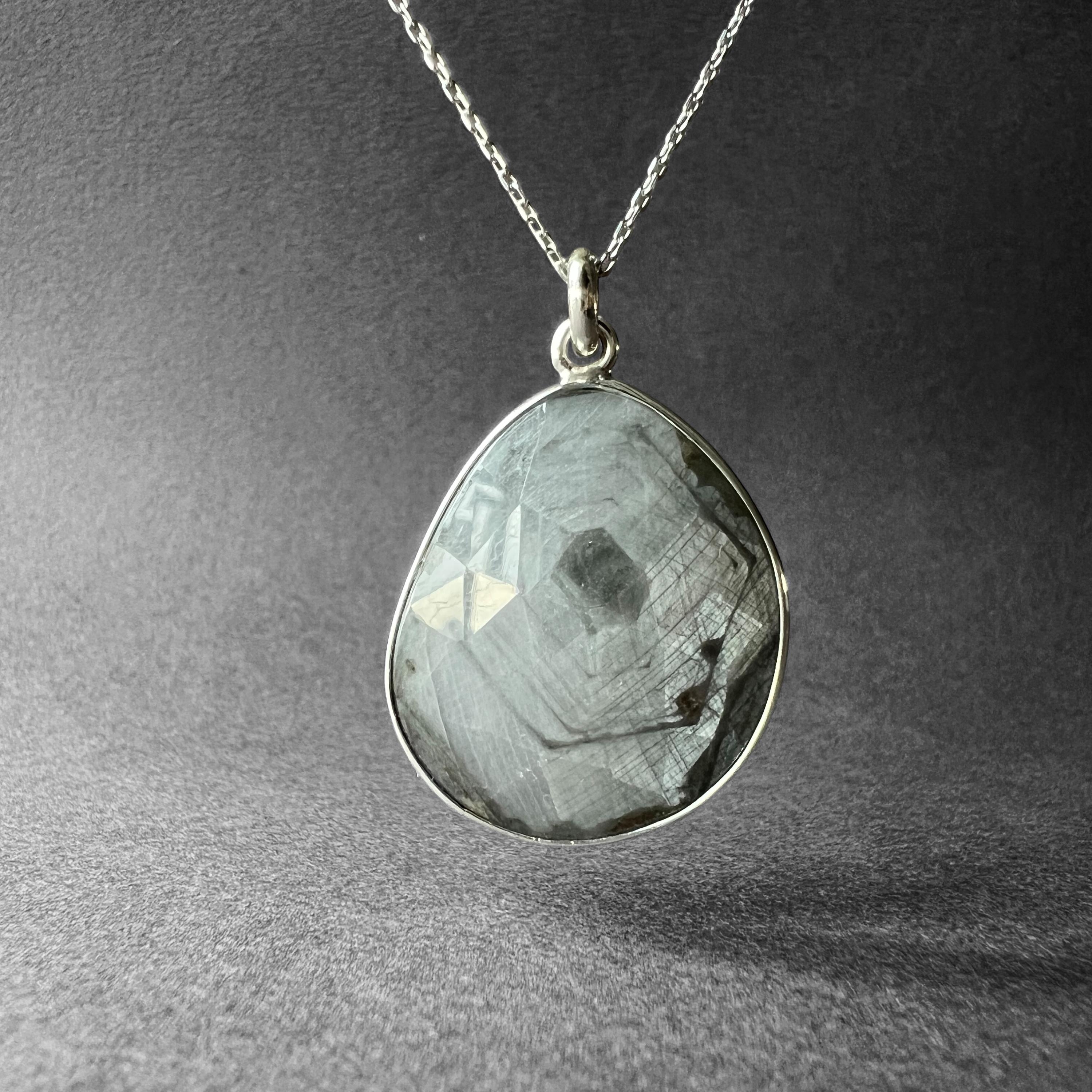 Natural White Sapphire Stone Silver Necklace, White And Gray Sapphire Pendant, Special Shimmering Cut, White Sapphire Men Necklace Natural White Sapphire Stone Silver Necklace, White And Gray Sapphire Pendant, Special Shimmering Cut, White Sapphire Men Necklace