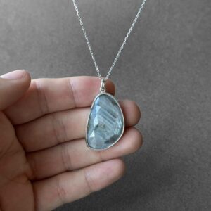 Natural White Sapphire Stone Silver Necklace, White And Gray Sapphire Pendant, Shimmering Cut, White Sapphire Men Necklace, Gift For Her Natural White Sapphire Stone Silver Necklace, White And Gray Sapphire Pendant, Shimmering Cut, White Sapphire Men Necklace, Gift For Her