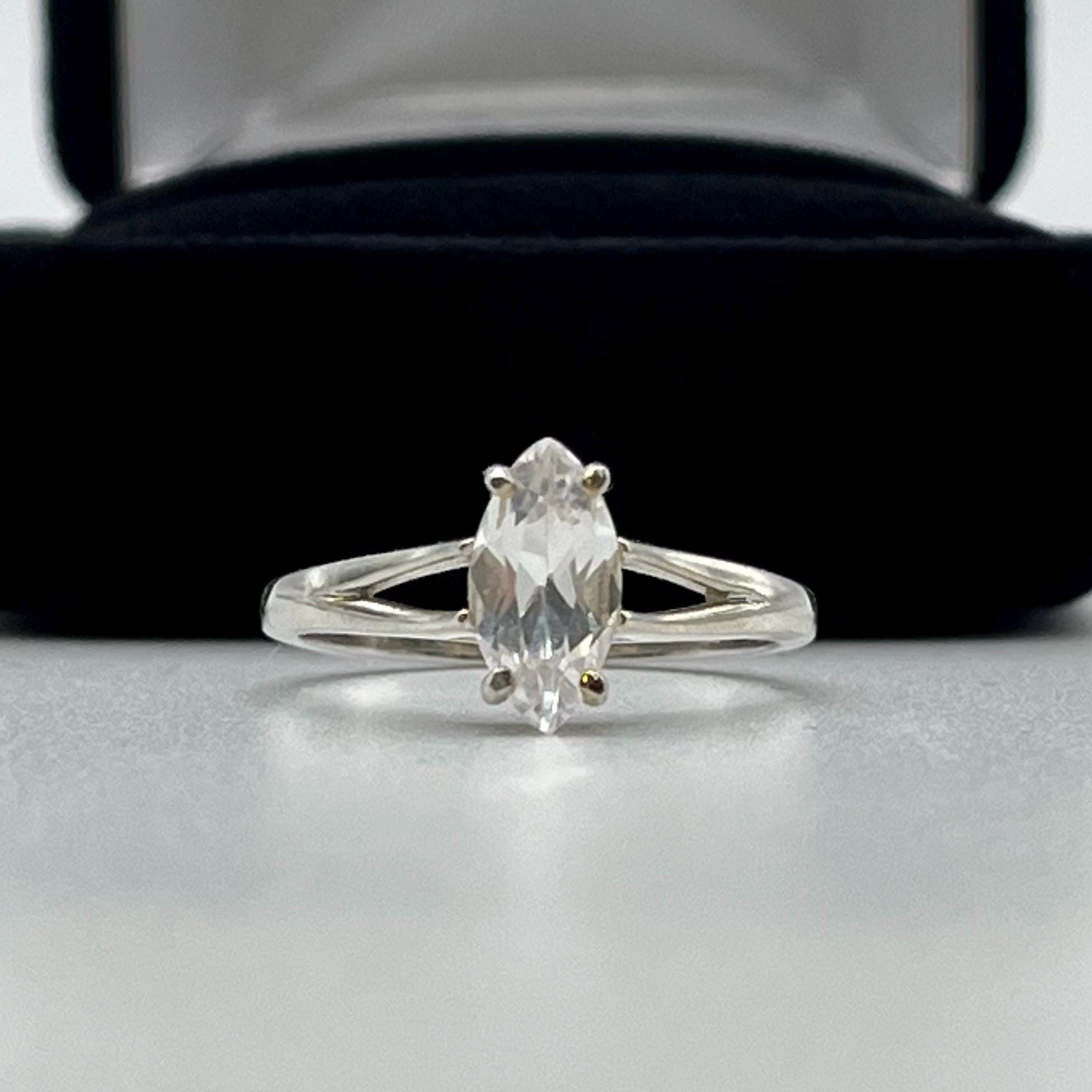 1.25ct Marquise Cut White Sapphire Ring Custom Sizing Engagement Ring Promise