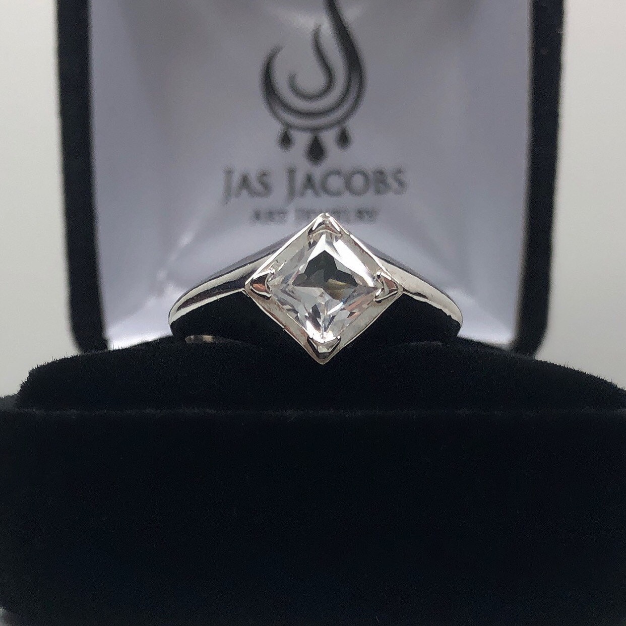 1.25ct Princess Cut White Sapphire Ring In Sterling Silver Size 10