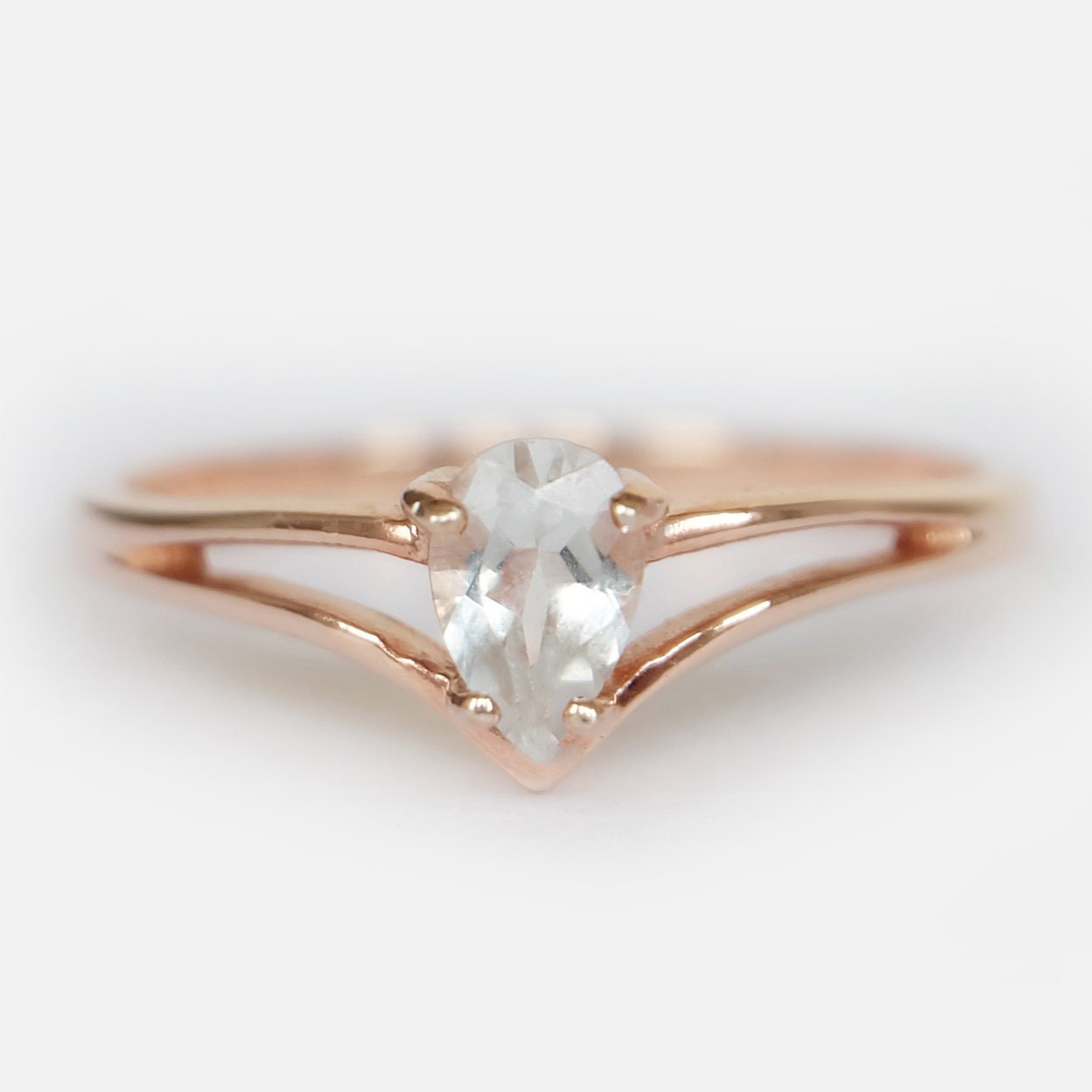 14k Gold Pear White Sapphire Ring, Dainty Gemstone Engagement Band, Minimalist Gold Stacking Ring, Elegant Promise Jewelry, Gift For Her