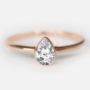 14k Rose Gold Pear-shaped White Sapphire Solitaire Engagement Ring, Minimalist Wedding Jewelry Gift 14k Rose Gold Pear-shaped White Sapphire Solitaire Engagement Ring, Minimalist Wedding Jewelry Gift