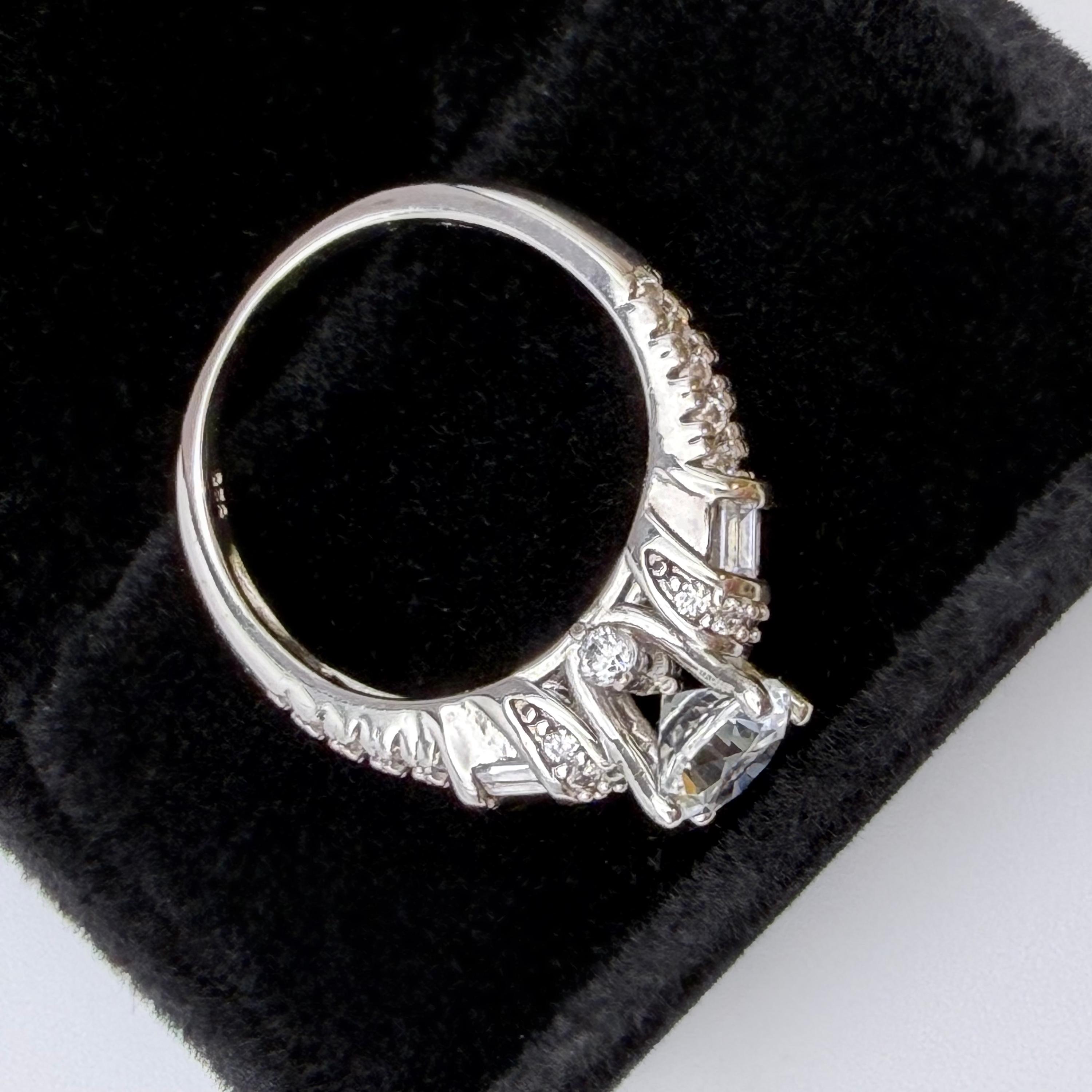 1ct White Sapphire Engagement Ring Size 6 Promise Ring In Rhodiumed Sterling Silver