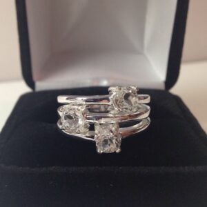 2.25ctw White Sapphire Three Stone Ring Wide Band Anniversary Gift Right Hand Ring 2.25ctw White Sapphire Three Stone Ring Wide Band Anniversary Gift Right Hand Ring