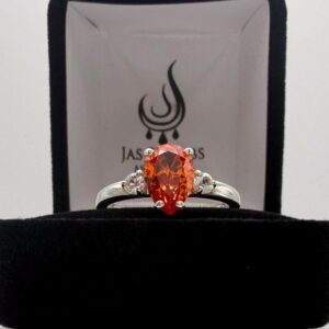 2.5ct Pear Cut Orange Padparadscha & White Sapphire Ring With Sizing Jewelry Gift 2.5ct Pear Cut Orange Padparadscha & White Sapphire Ring With Sizing Jewelry Gift