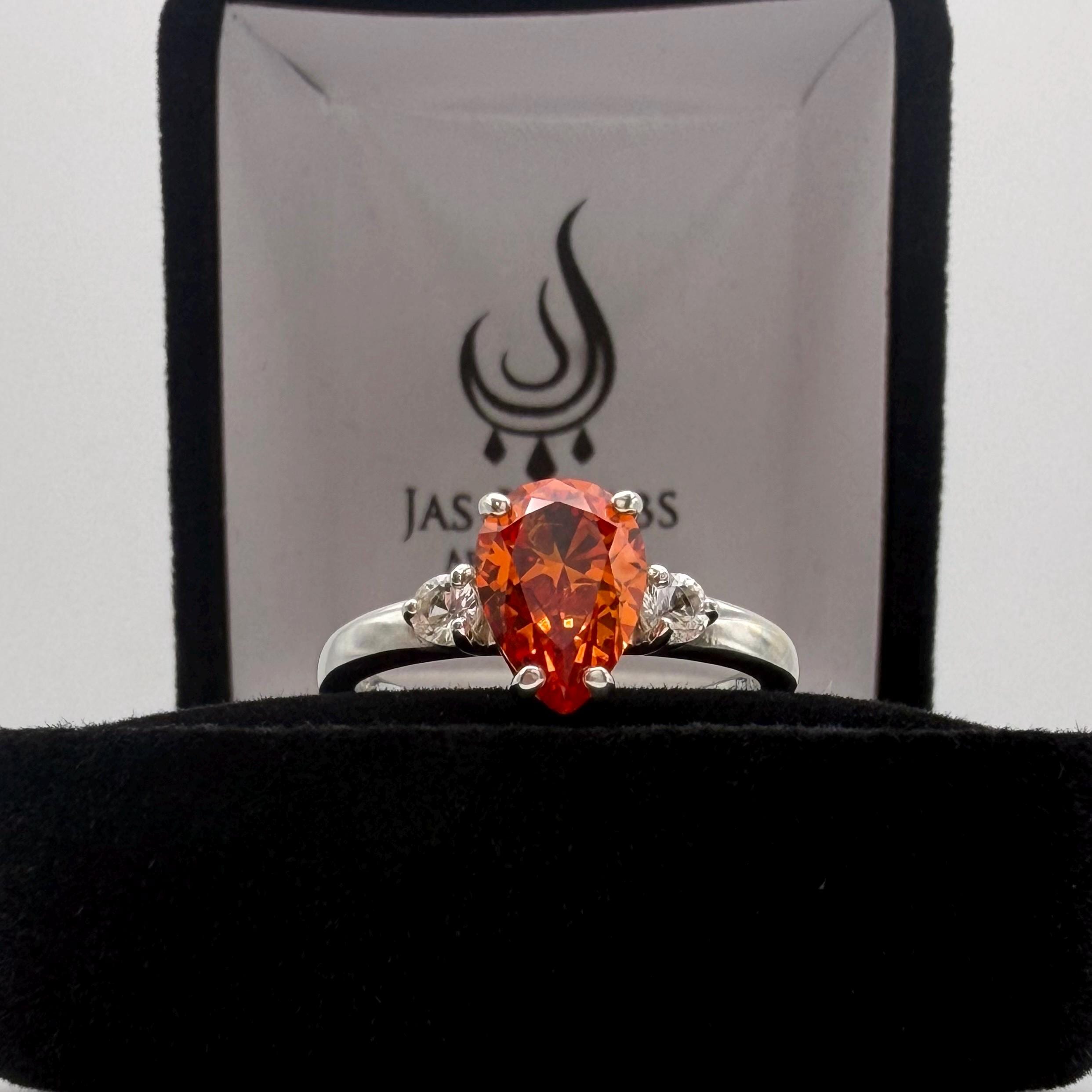 2.5ct Pear Cut Orange Padparadscha & White Sapphire Ring With Sizing Jewelry Gift