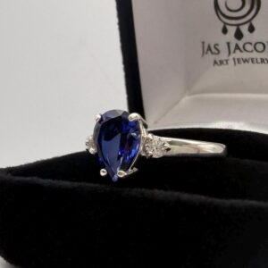 2.7ctw Pear Cut Sapphire Ring White Sapphire Accents With Sizing Jewelry Gift September Birthstone 2.7ctw Pear Cut Sapphire Ring White Sapphire Accents With Sizing Jewelry Gift September Birthstone