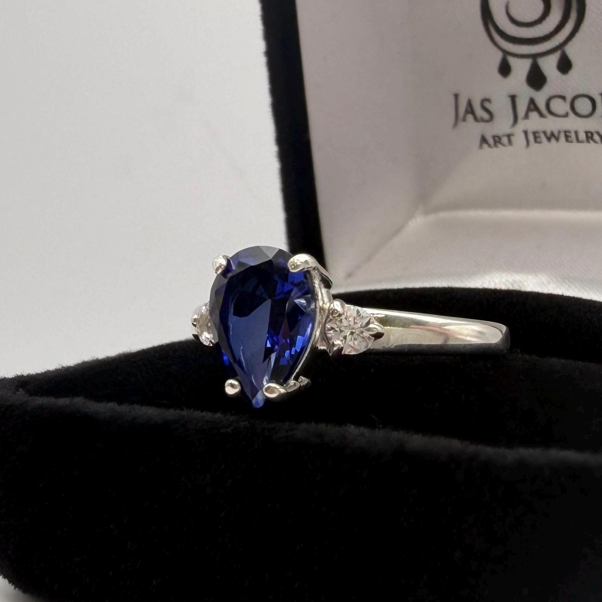 2.7ctw Pear Cut Sapphire Ring White Sapphire Accents With Sizing Jewelry Gift September Birthstone