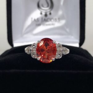 3ct Orange Padparadscha Sapphire Ring With Sizing 10k Or 14k Gold White Sapphire Accents 3ct Orange Padparadscha Sapphire Ring With Sizing 10k Or 14k Gold White Sapphire Accents