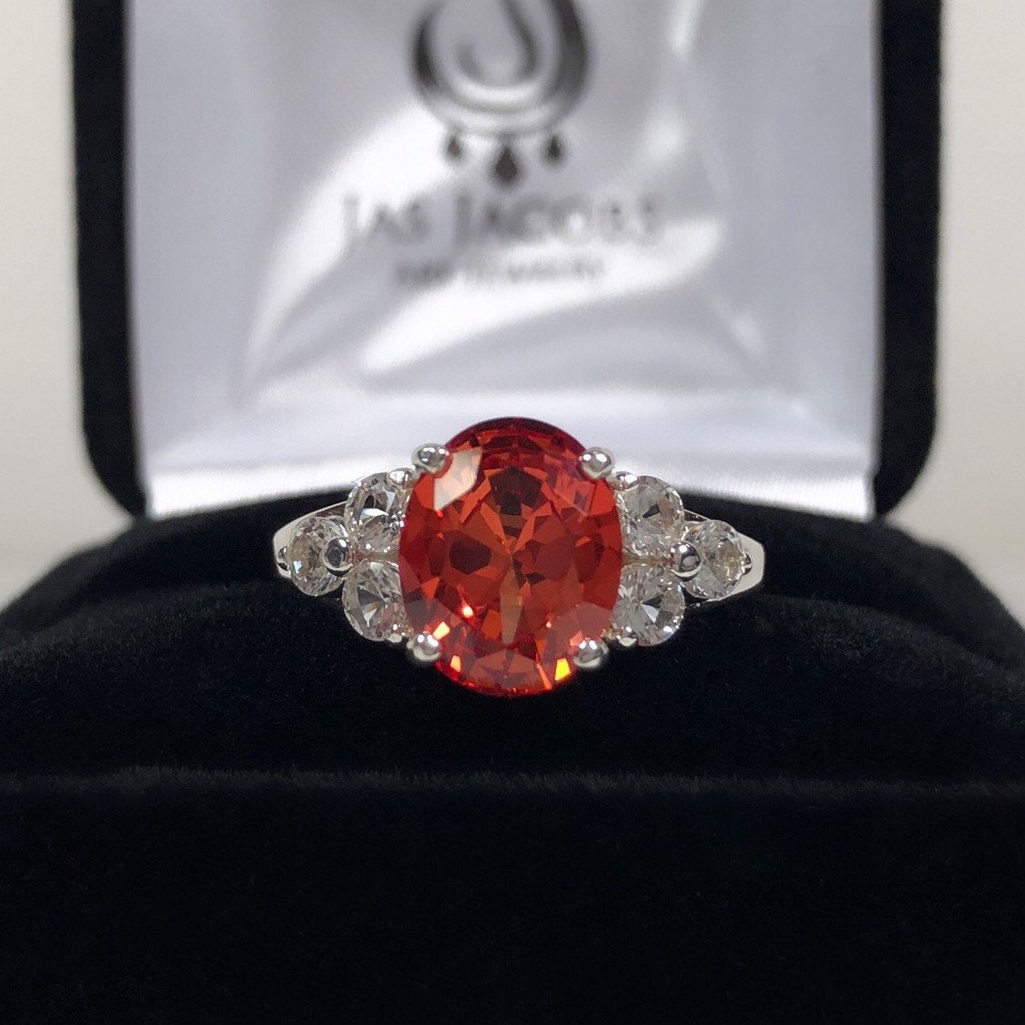3ct Orange Padparadscha Sapphire Ring With Sizing 10k Or 14k Gold White Sapphire Accents