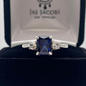 3ctw Emerald Cut Sapphire Ring White Sapphire Accents With Sizing Jewelry Gift September Birthstone 3ctw Emerald Cut Sapphire Ring White Sapphire Accents With Sizing Jewelry Gift September Birthstone