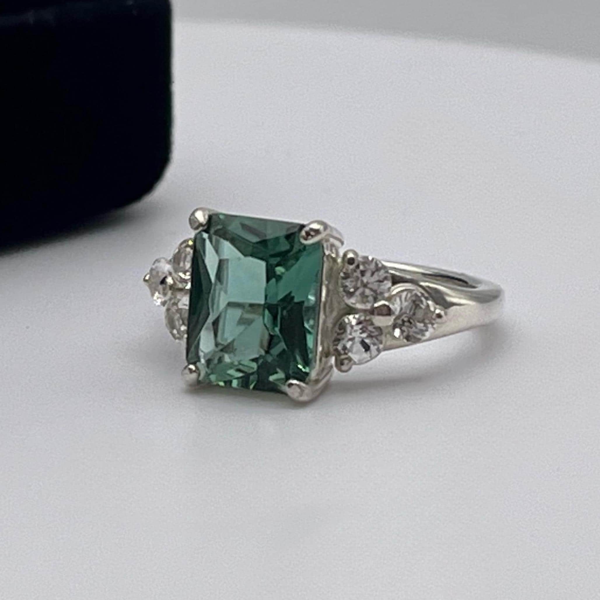 4.2ctw Emerald Cut Green Quartz Ring White Sapphire Accents Heirloom Quality Jewelry Gift