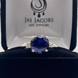 4.5ctw Sapphire Ring White Sapphire Accents With Custom Sizing Jewelry Gift September Birthston 4.5ctw Sapphire Ring White Sapphire Accents With Custom Sizing Jewelry Gift September Birthston
