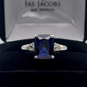 4ct Emerald Cut Sapphire Ring White Sapphire Accents With Sizing Jewelry Gift September Birthstone 4ct Emerald Cut Sapphire Ring White Sapphire Accents With Sizing Jewelry Gift September Birthstone