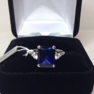 4ct Emerald Cut Sapphire Ring With Sizing White Sapphire Accents Jewelry Bridal September Birthstone 4ct Emerald Cut Sapphire Ring With Sizing White Sapphire Accents Jewelry Bridal September Birthstone