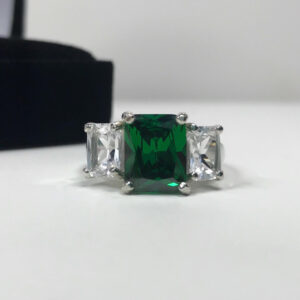 5.5ctw Emerald Cut Emerald Ring Three Stone White Sapphire May Birthstone Jewelry Gift Valentines 5.5ctw Emerald Cut Emerald Ring Three Stone White Sapphire May Birthstone Jewelry Gift Valentines