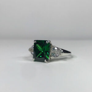 5.5ctw Emerald Cut Emerald Ring With Sizing Trillion White Sapphire Accents May Birthstone Jewelry 5.5ctw Emerald Cut Emerald Ring With Sizing Trillion White Sapphire Accents May Birthstone Jewelry