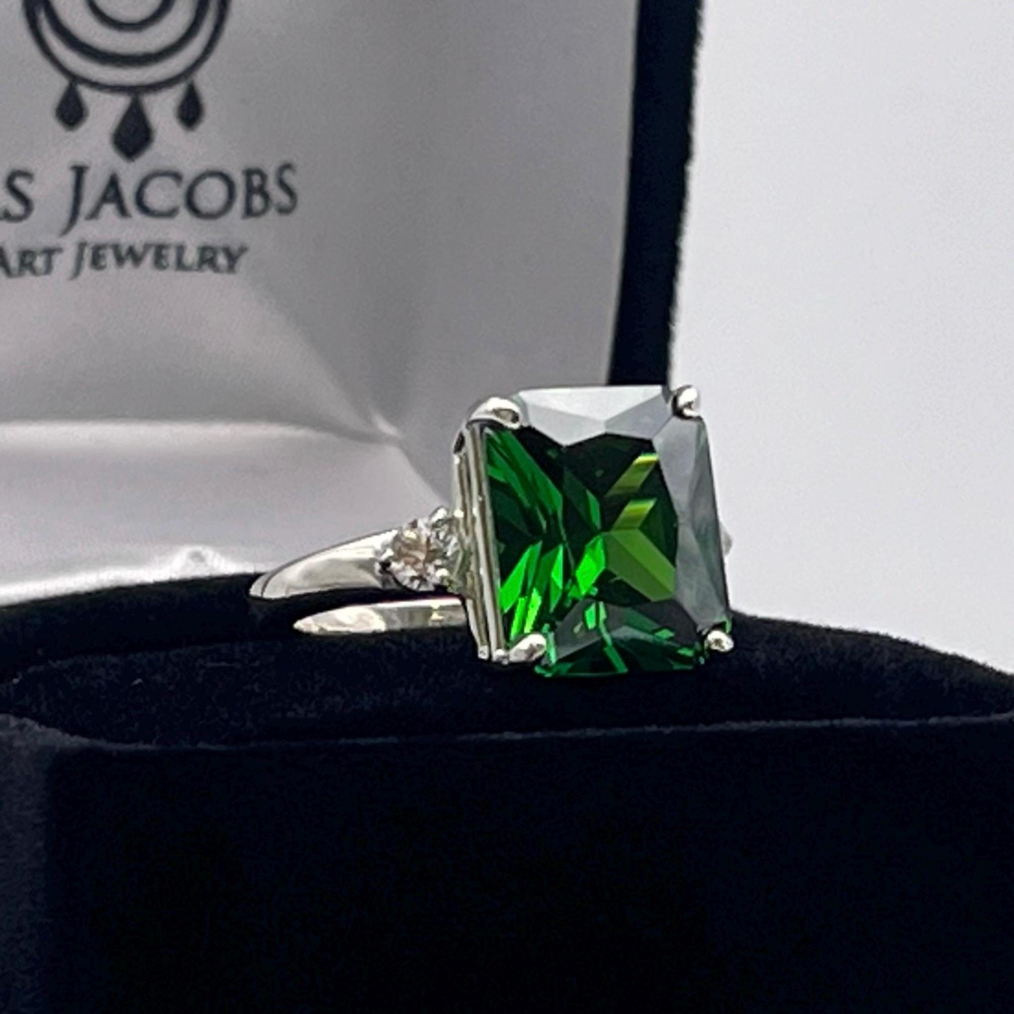 5ct Emerald Cut Emerald Ring White Sapphire Accents Sizing May Birthstone Jewelry Gift Holiday