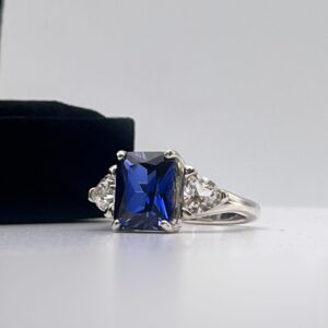 5ctw Emerald Cut Sapphire Ring Trillion White Sapphires Heirloom Quality Jewelry Gift 5ctw Emerald Cut Sapphire Ring Trillion White Sapphires Heirloom Quality Jewelry Gift