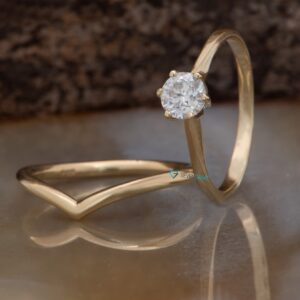 6 Prong Solitaire Ring-dainty Wedding Set-diamond Round Cut Bridal Set-moissanite Engagement Ring Set-white Sapphire Wedding Ring Set-
