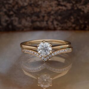6 Prong Solitaire Ring-dainty Wedding Set-diamond Round Cut Bridal Set-moissanite Engagement Ring Set-white Sapphire Wedding Ring Set-