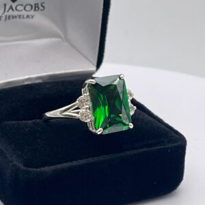 6ct Emerald Cut Emerald Ring White Sapphire Accents With Sizing Valentines Day Jewelry 6ct Emerald Cut Emerald Ring White Sapphire Accents With Sizing Valentines Day Jewelry