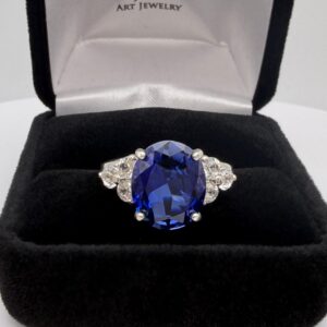 6ct Oval Cut Sapphire Ring With Sizing White Sapphire Accents September Birthstone Jewelry Bridal 6ct Oval Cut Sapphire Ring With Sizing White Sapphire Accents September Birthstone Jewelry Bridal
