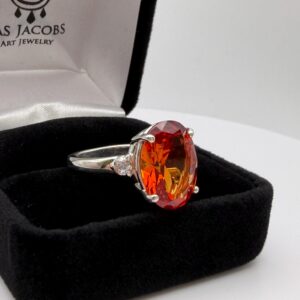 8ct Oval Cut Orange Padparadscha Ring With Sizing White Sapphire Accents Valentine Jewelry Gift 8ct Oval Cut Orange Padparadscha Ring With Sizing White Sapphire Accents Valentine Jewelry Gift